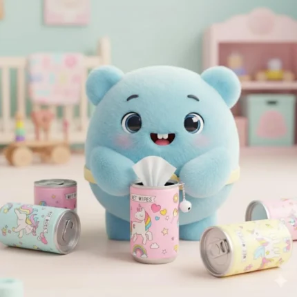 Happy Bubu Portable Wet Wipes Canister Compact Travel-Friendly Wipes for Face, Hands & Body Enriched with Aloe Vera & Vitamin E Soft, Alcohol-Free, Multipurpose Hygienic Tissues – 30 Wipes Pack